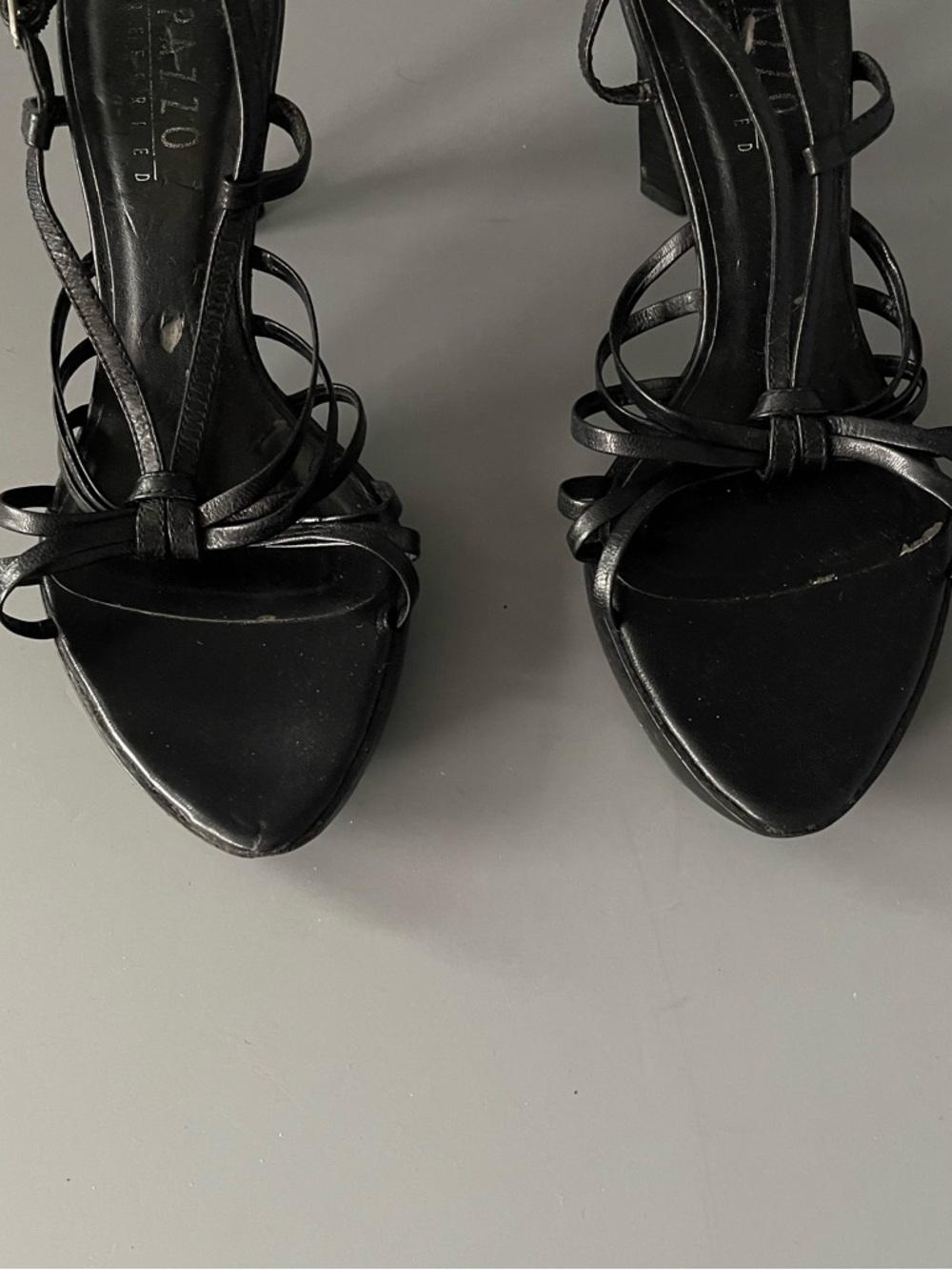 PAZZO Under Black Strappy High Heel Leather Slingback Sandal 7M Gothic Punk